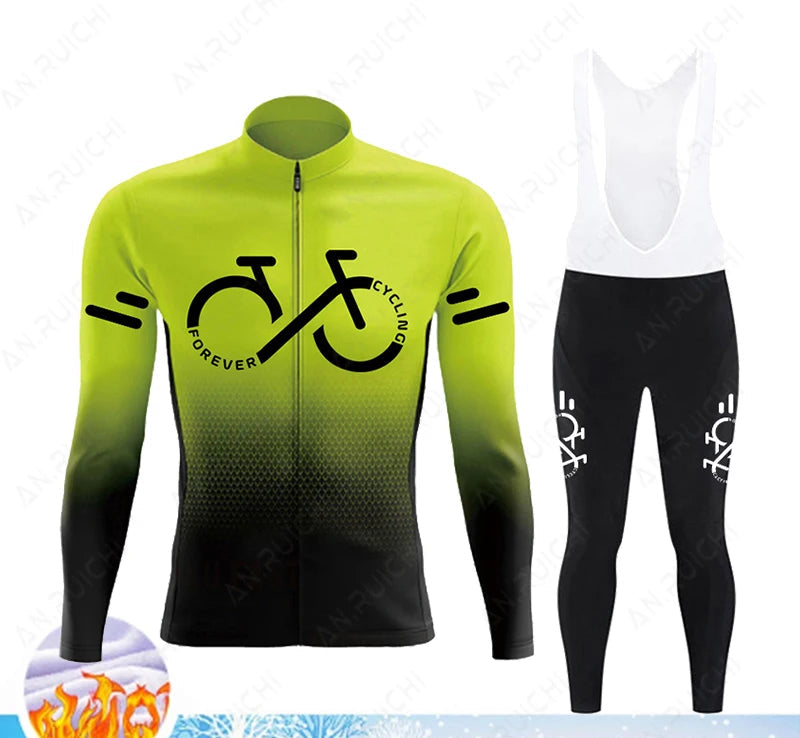 Cyclovar Fleece Wielrenset Heren – Thermische Winterset met Winddichte 5D Siliconen Pad & UV-Bescherming