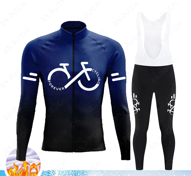 Cyclovar Fleece Wielrenset Heren – Thermische Winterset met Winddichte 5D Siliconen Pad & UV-Bescherming