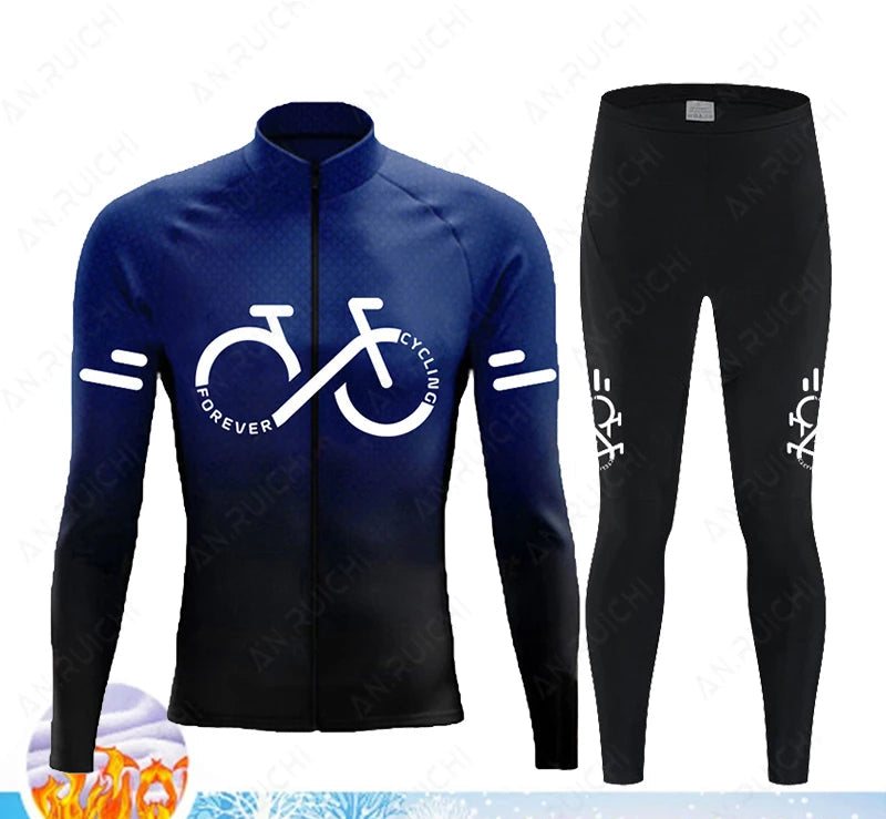 Cyclovar Fleece Wielrenset Heren – Thermische Winterset met Winddichte 5D Siliconen Pad & UV-Bescherming