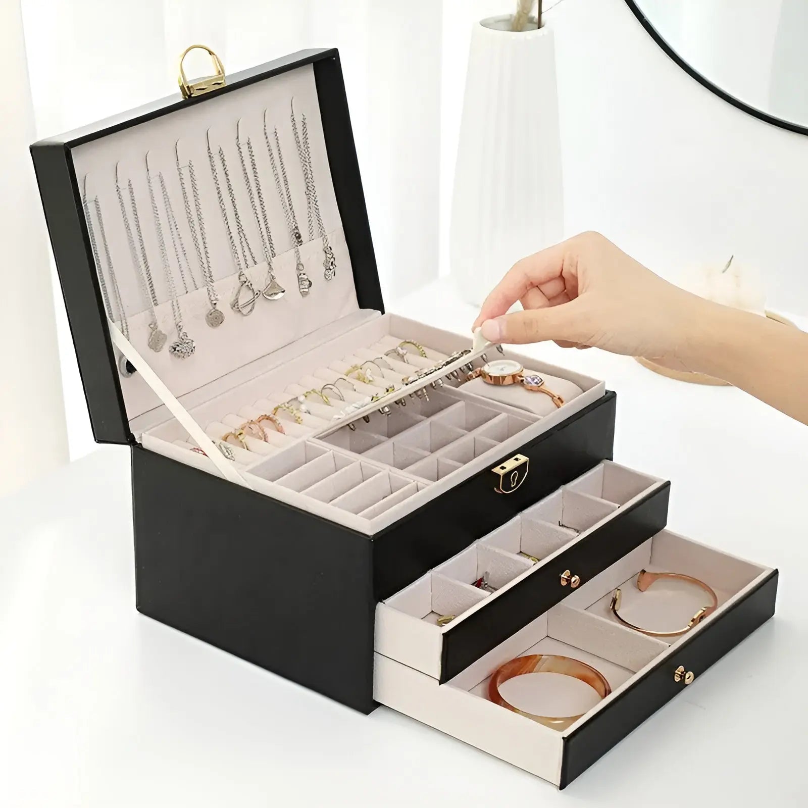 EleganceBox – Luxe meerlaagse sieradendoos van PU-leer