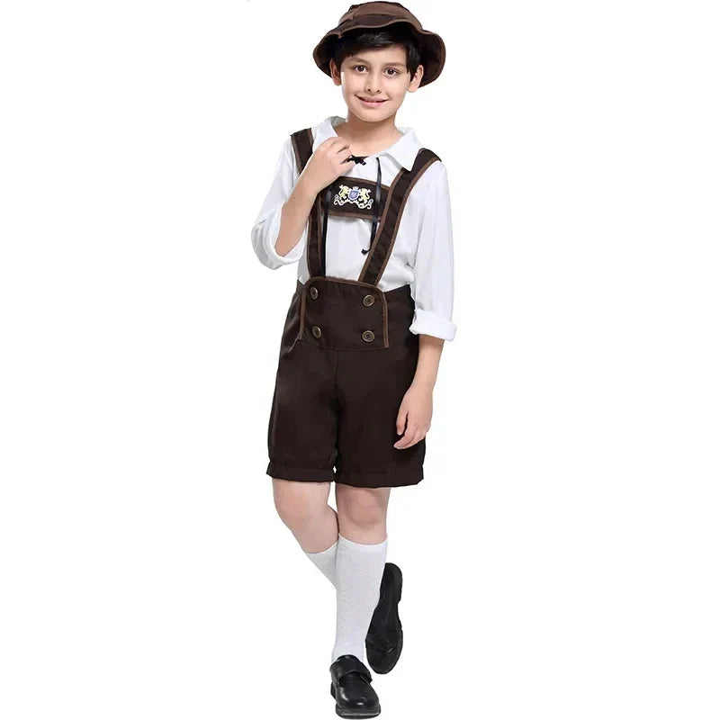 BavariaKids – Kinder klederdracht-set met lederhosen & hoed – Voor Oktoberfest