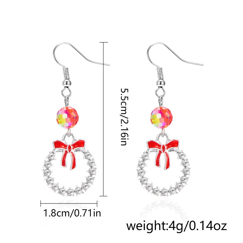 Pendientes de moda con árbol de Navidad de cristal y copo de nieve