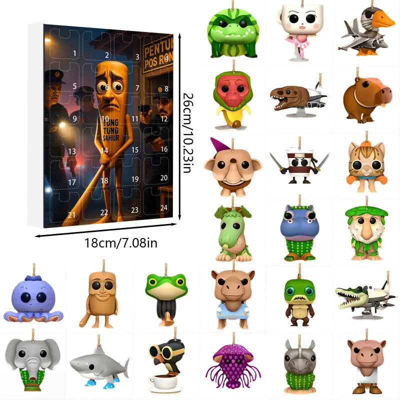 Tung Sahur Advent Calendar with 24 Acrylic Figures for Decoration and Collection