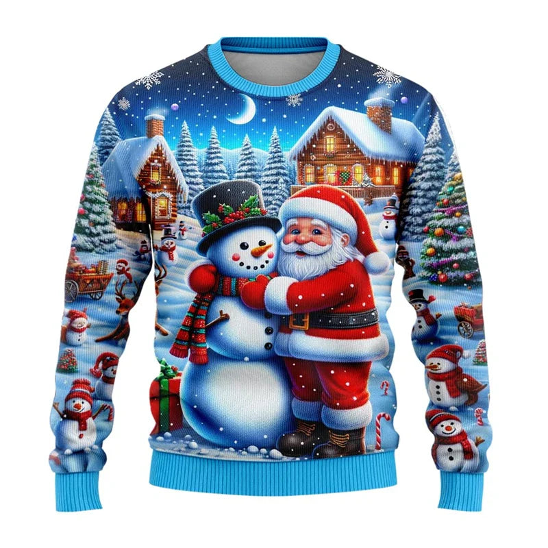 Unisex 3D Kersttrui met Sneeuwman en Kerstman - Foute Kersttrui voor Dames en Heren 0