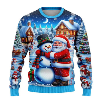 Unisex 3D Kersttrui met Sneeuwman en Kerstman - Foute Kersttrui voor Dames en Heren 0