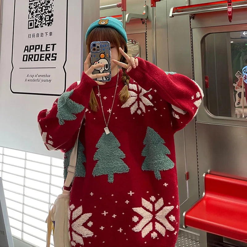 Unisex Sweatshirt met Sneeuwvlokprint voor Herfst en Winter, Comfortabel en Casual 1