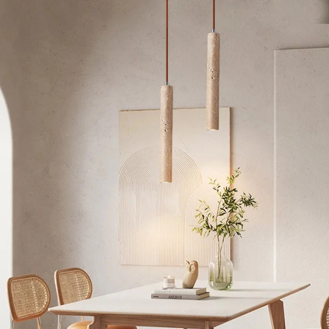 Aurevia – Travertine LED Chandelier in Minimalist Wabi-Sabi Style