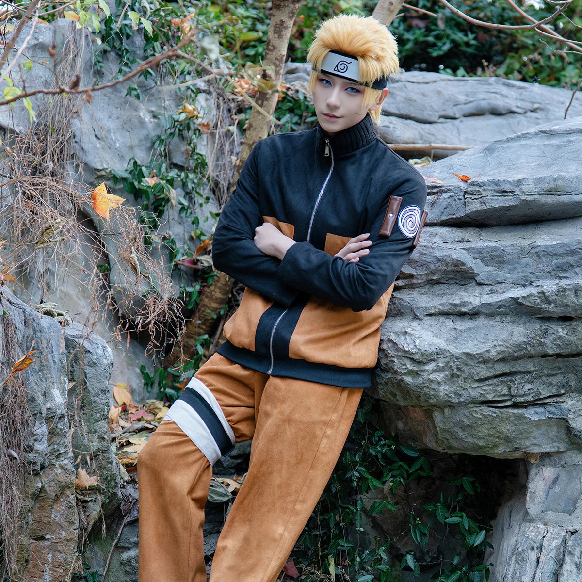 CosWave – Anime Ninja Cosplay Kostuum Volwassenen met Headdress & Accessoires