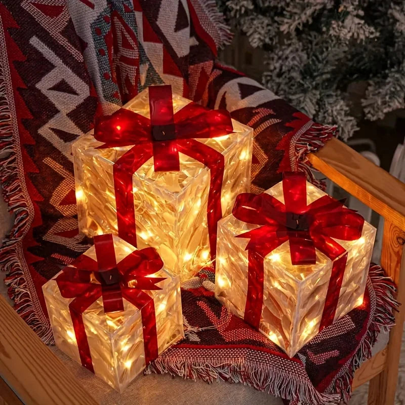 Verlichte Geschenkdozen Set van 3 voor Kerstdecoratie 2023, Multicolor LED 0