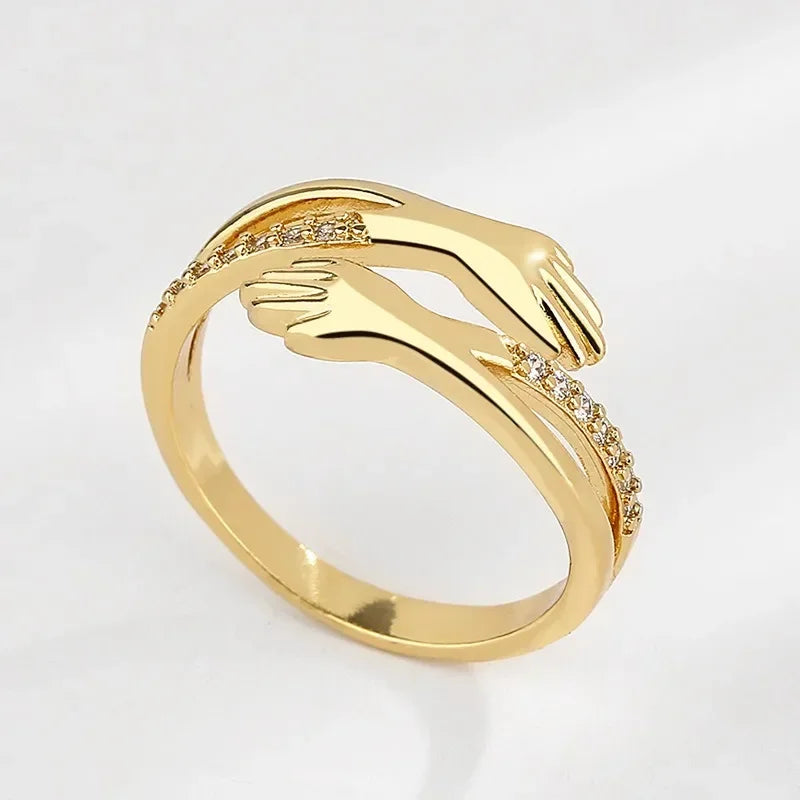 Anillos de abrazo geométricos ajustables de acero inoxidable para mujeres - plata