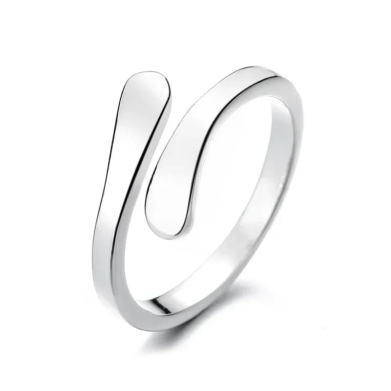 Anillos de abrazo geométricos ajustables de acero inoxidable para mujeres - plata
