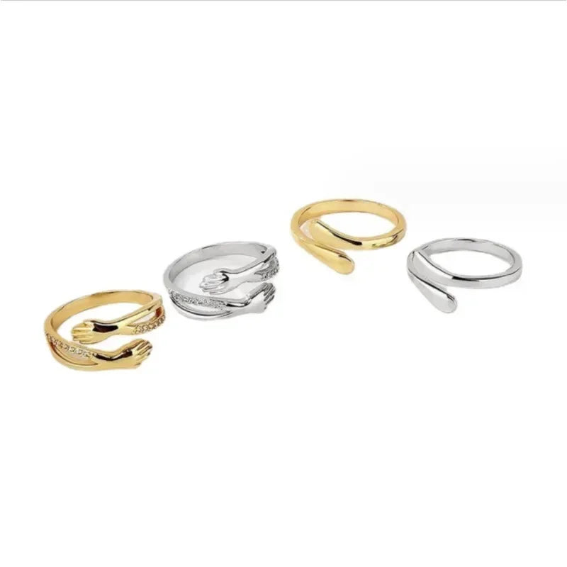Anillos de abrazo geométricos ajustables de acero inoxidable para mujeres - plata