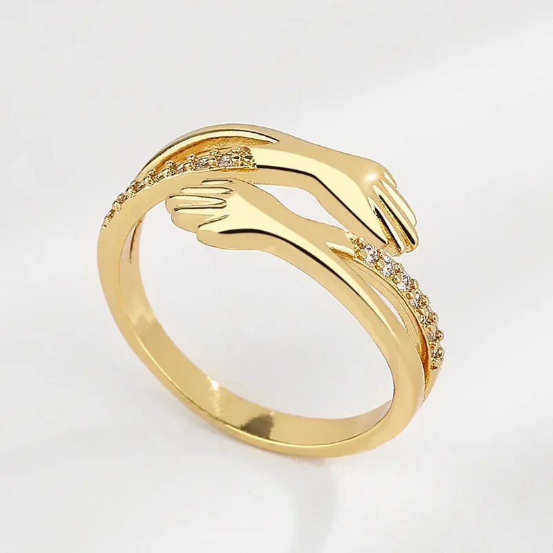 Anillos de abrazo geométricos ajustables de acero inoxidable para mujeres - plata