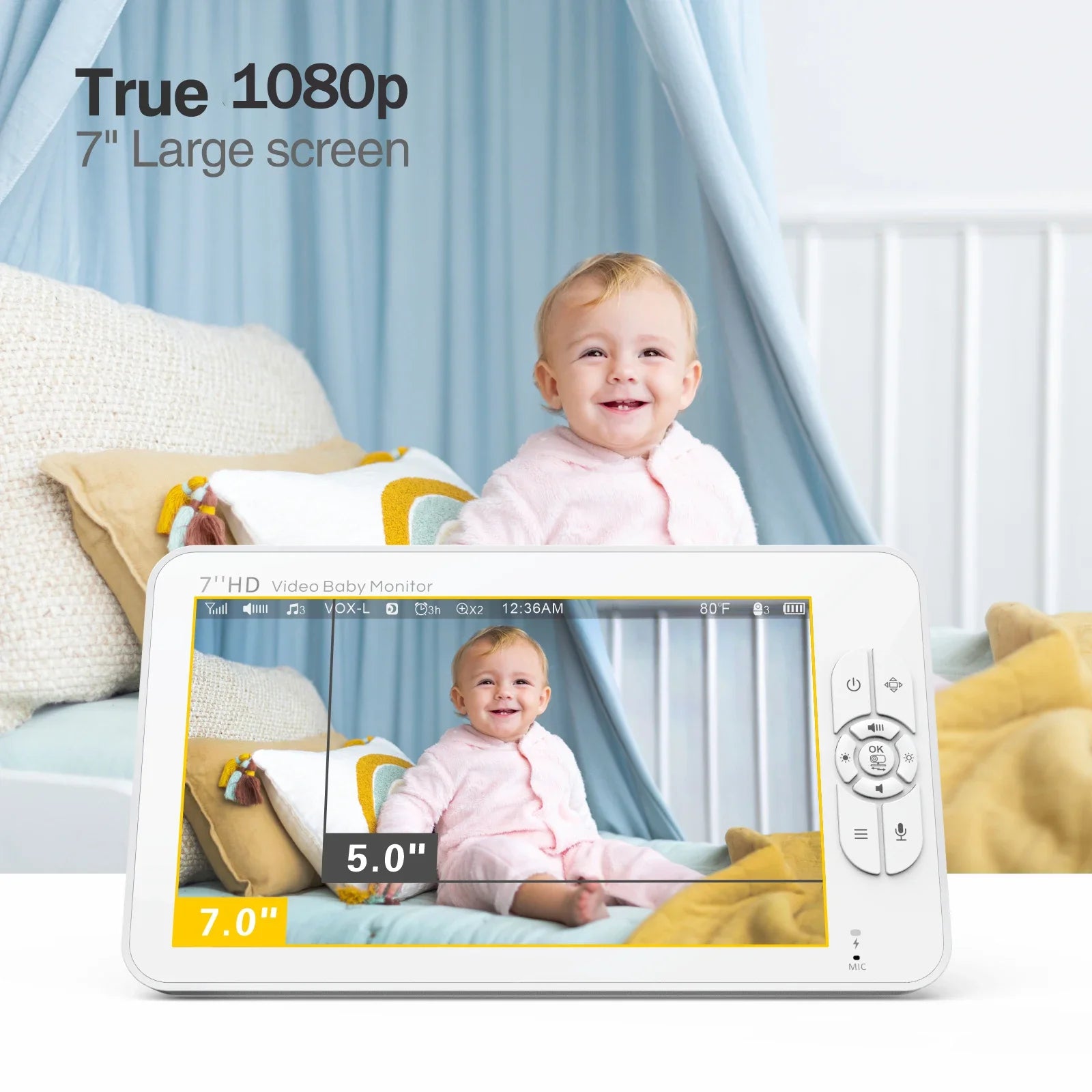 Video Babyfoon met Camera 7 HD, 1000ft Bereik, Nachtzicht en 24 Uur Batterij