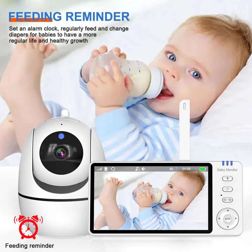 Video Babyfoon met Camera, 5 Inch HD Scherm, Nachtzicht en Temperatuur Sensor