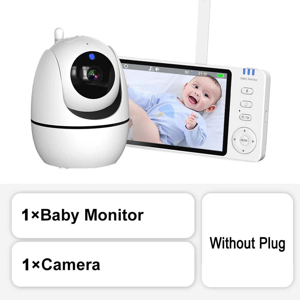 Video Babyfoon met Camera, 5 Inch HD Scherm, Nachtzicht en Temperatuur Sensor