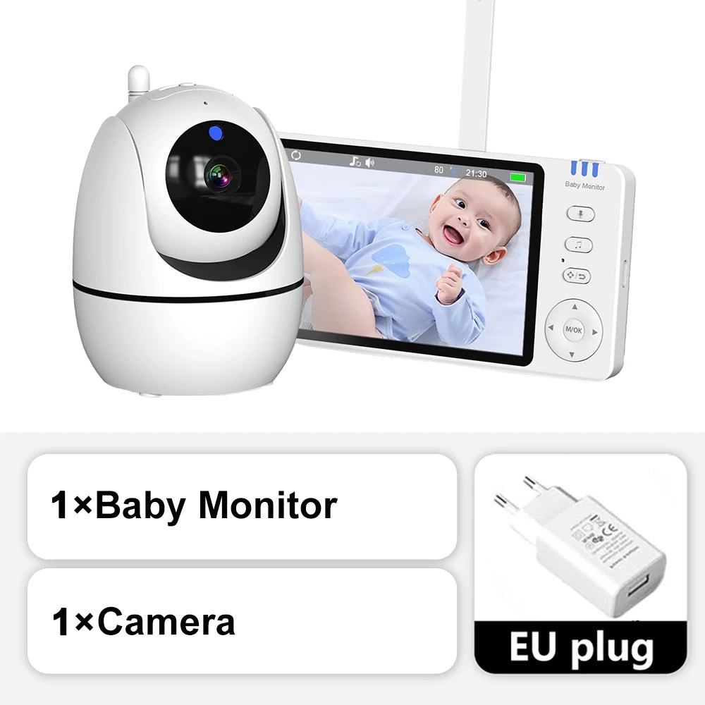 Video Babyfoon met Camera, 5 Inch HD Scherm, Nachtzicht en Temperatuur Sensor