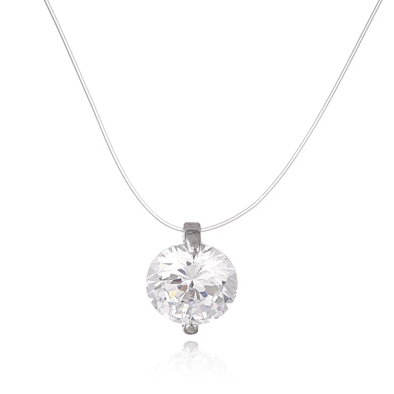 Collar de mujer con cristal de circón y línea de pesca invisible