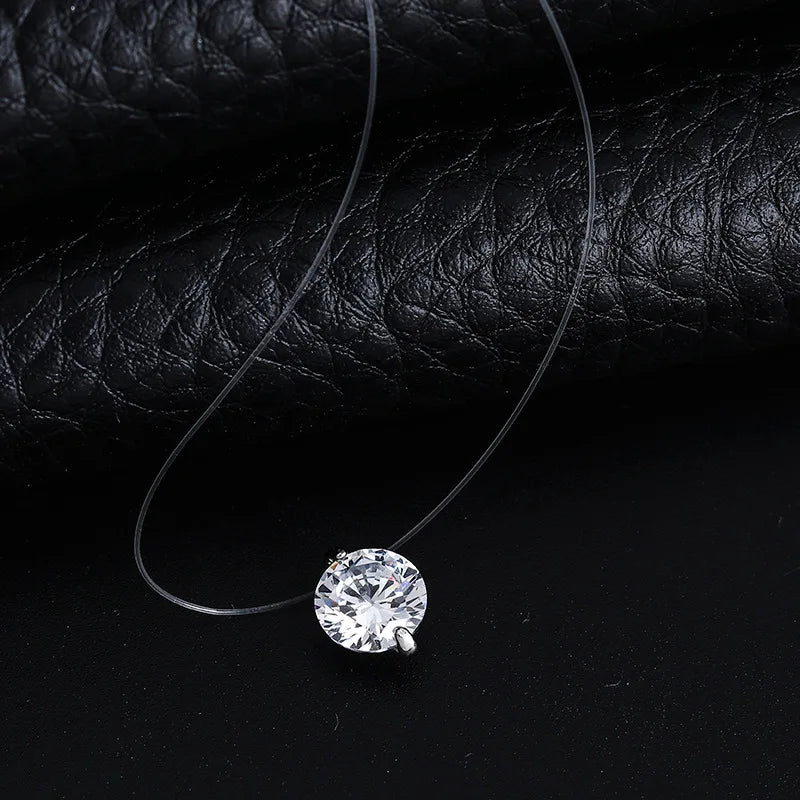 Collar de mujer con cristal de circón y línea de pesca invisible