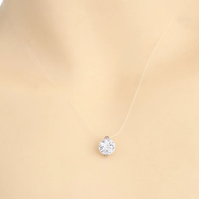 Collar de mujer con cristal de circón y línea de pesca invisible