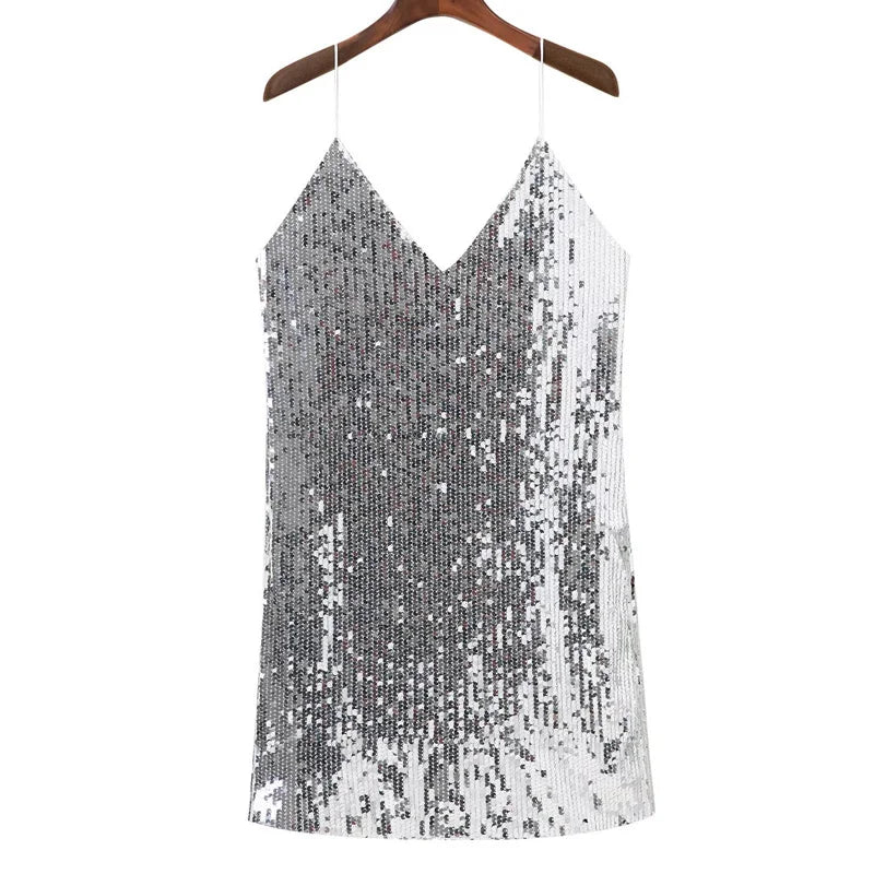 Sereluna Mini Jurk Dames – Lovertjes, Diepe V-Hals & Off-Shoulder Design voor Feestelijke Avonden