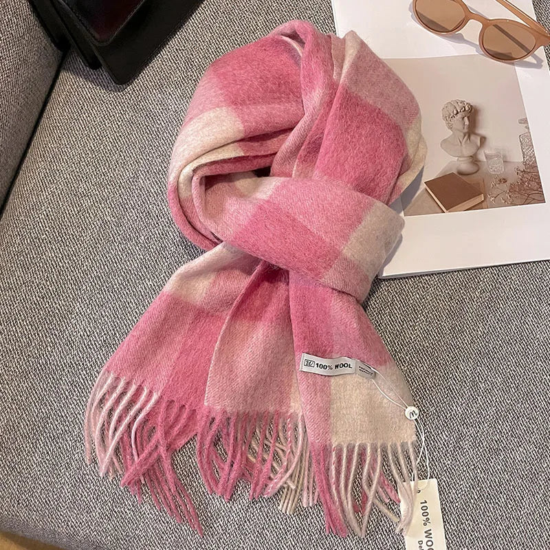 Wolvéra Dames Sjaal – 100% Wol met Dambordpatroon, Warm & Luxe voor de Winter