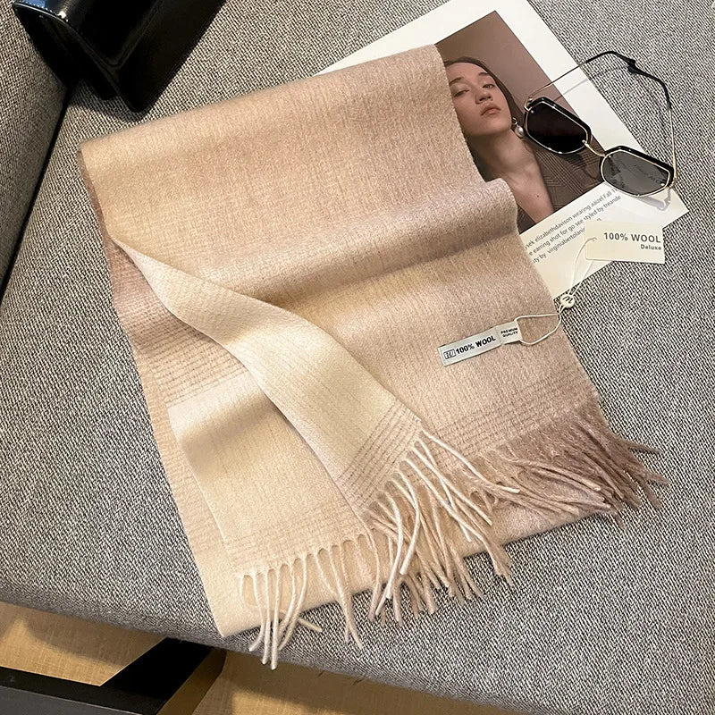 Wolvéra Dames Sjaal – 100% Wol met Dambordpatroon, Warm & Luxe voor de Winter