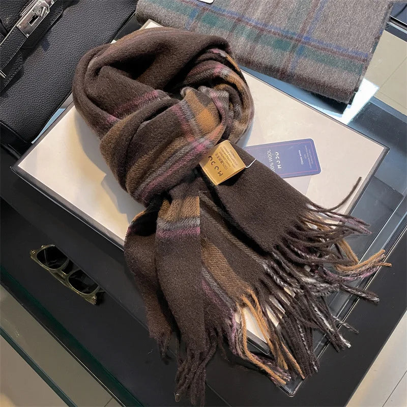 Wolvéra Dames Sjaal – 100% Wol met Dambordpatroon, Warm & Luxe voor de Winter