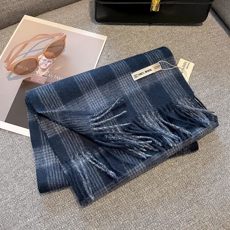 Wolvéra Dames Sjaal – 100% Wol met Dambordpatroon, Warm & Luxe voor de Winter