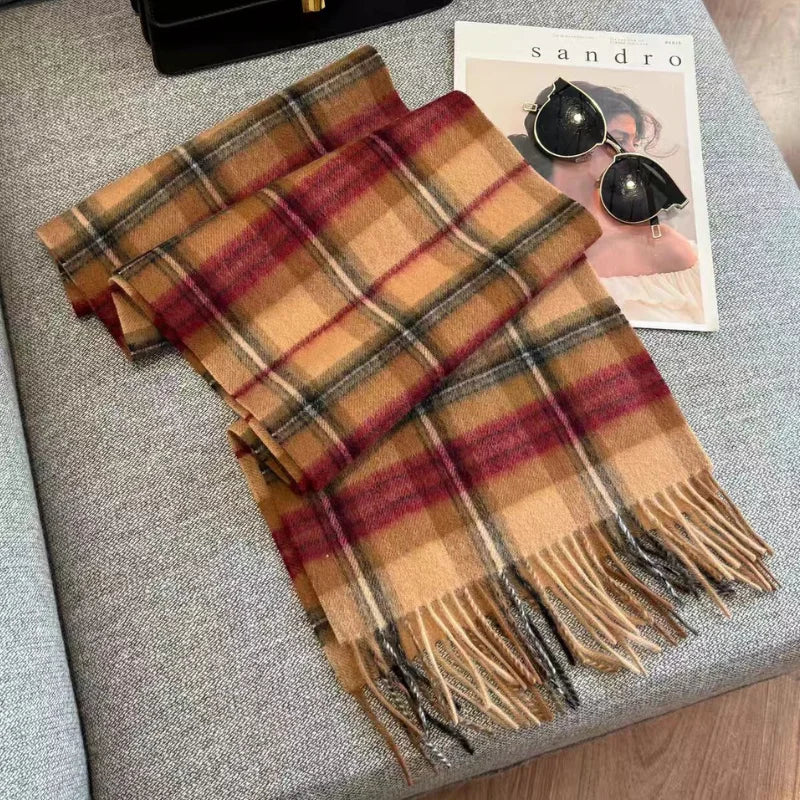 Wolvéra Dames Sjaal – 100% Wol met Dambordpatroon, Warm & Luxe voor de Winter