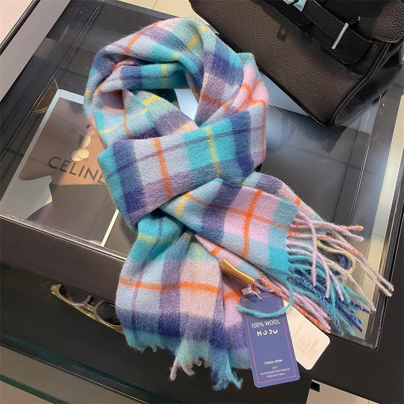 Wolvéra Dames Sjaal – 100% Wol met Dambordpatroon, Warm & Luxe voor de Winter