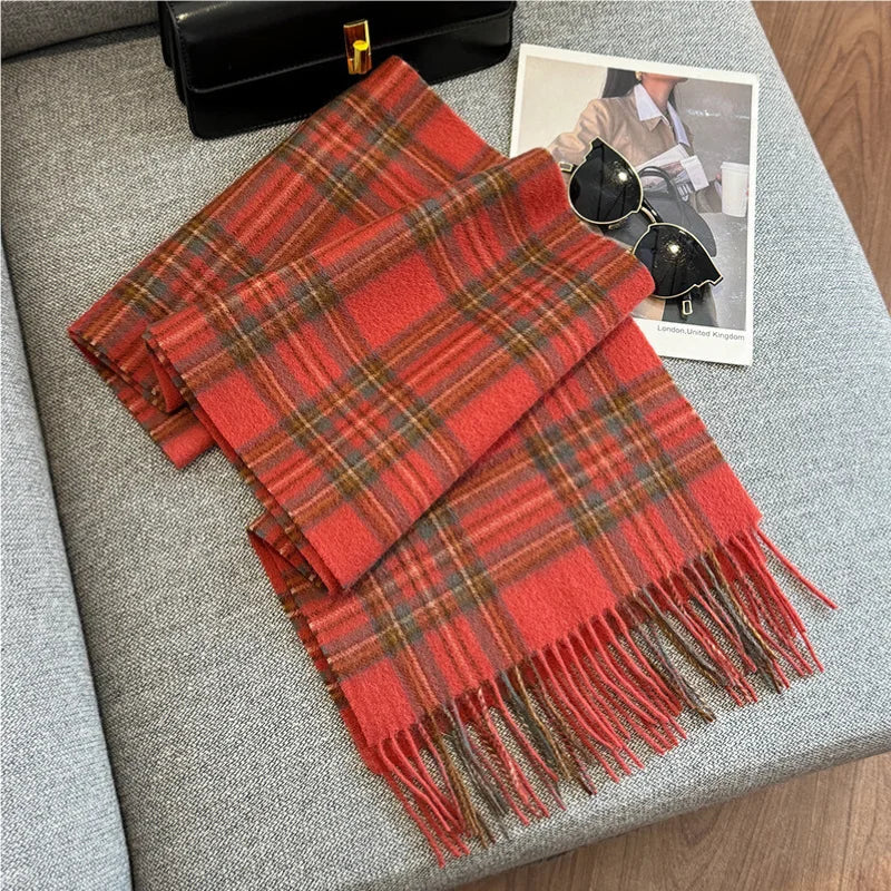Wolvéra Dames Sjaal – 100% Wol met Dambordpatroon, Warm & Luxe voor de Winter