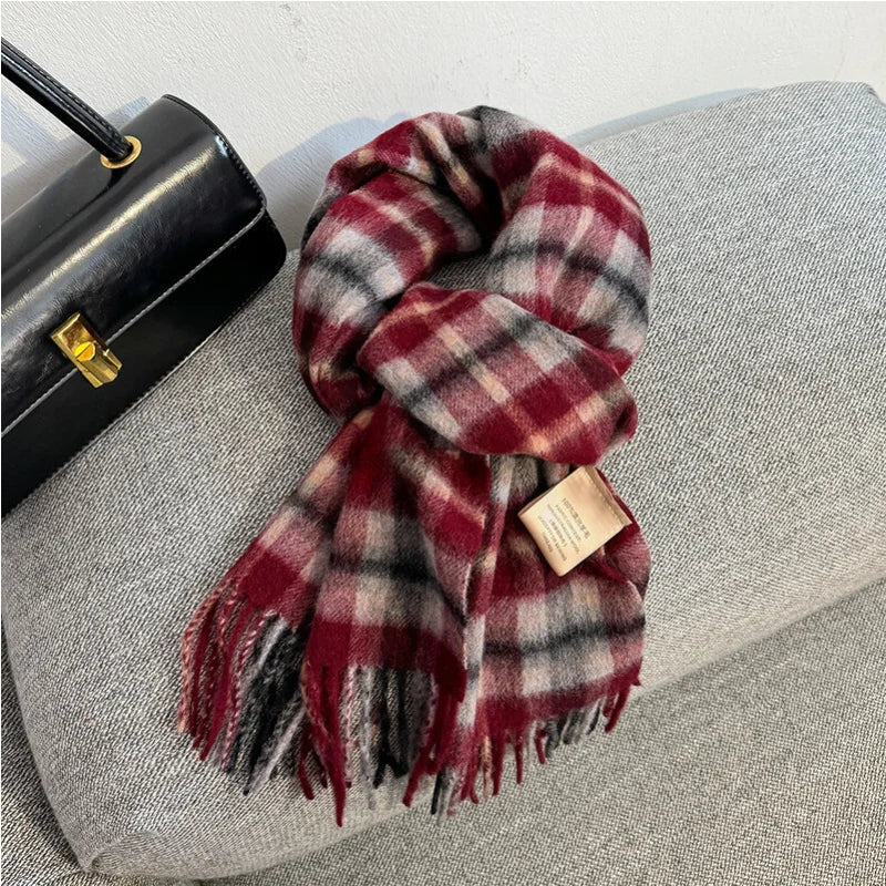 Wolvéra Dames Sjaal – 100% Wol met Dambordpatroon, Warm & Luxe voor de Winter
