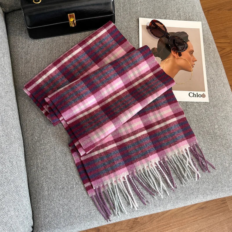 Wolvéra Dames Sjaal – 100% Wol met Dambordpatroon, Warm & Luxe voor de Winter