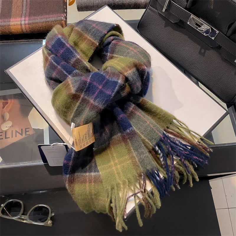 Wolvéra Dames Sjaal – 100% Wol met Dambordpatroon, Warm & Luxe voor de Winter