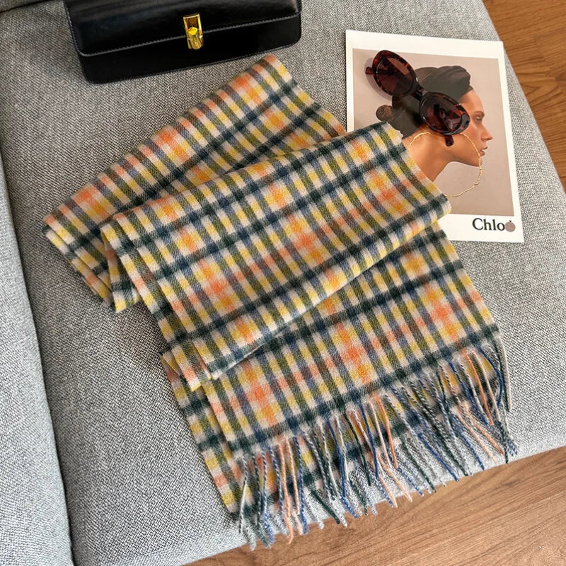Wolvéra Dames Sjaal – 100% Wol met Dambordpatroon, Warm & Luxe voor de Winter