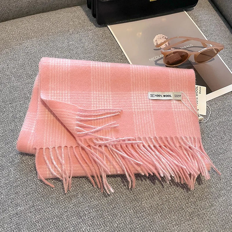 Wolvéra Dames Sjaal – 100% Wol met Dambordpatroon, Warm & Luxe voor de Winter