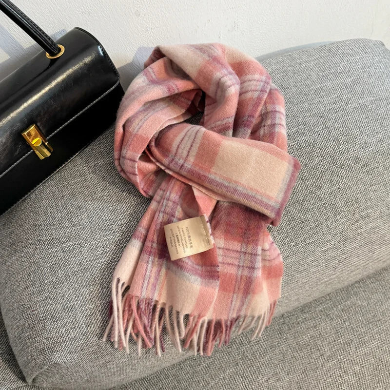 Wolvéra Dames Sjaal – 100% Wol met Dambordpatroon, Warm & Luxe voor de Winter