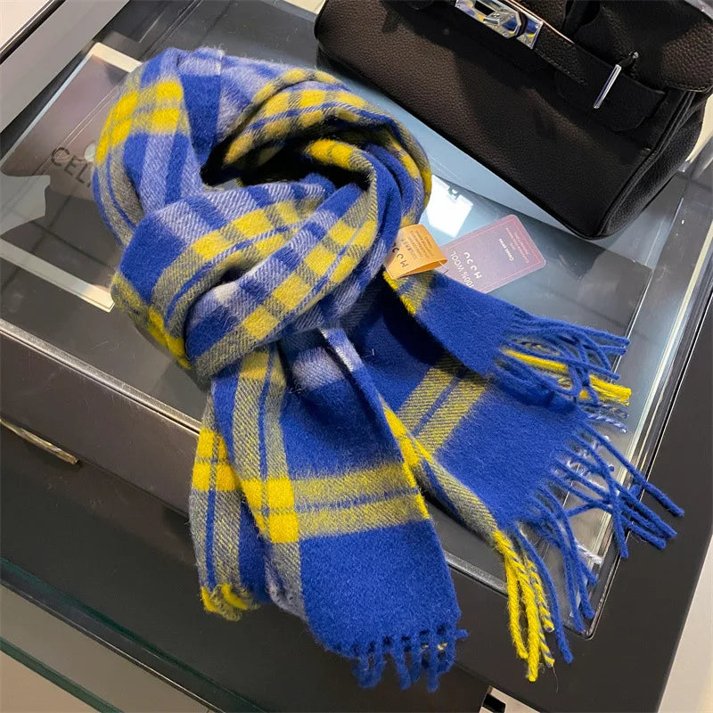 Wolvéra Dames Sjaal – 100% Wol met Dambordpatroon, Warm & Luxe voor de Winter