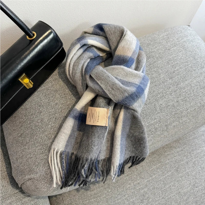 Wolvéra Dames Sjaal – 100% Wol met Dambordpatroon, Warm & Luxe voor de Winter