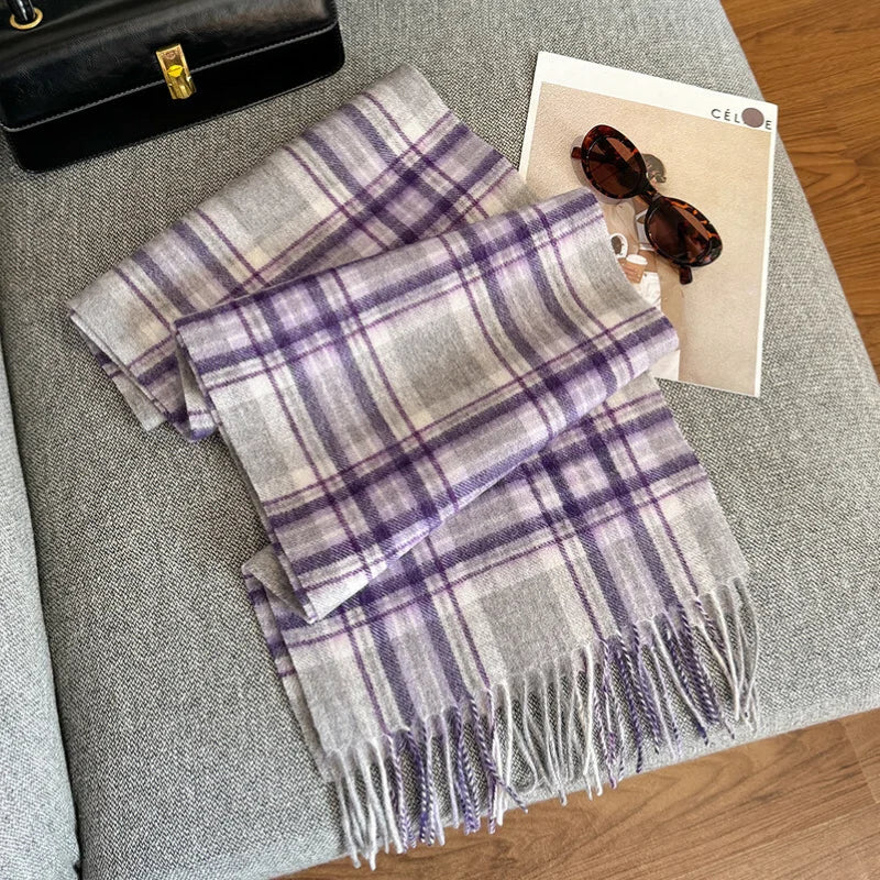 Wolvéra Dames Sjaal – 100% Wol met Dambordpatroon, Warm & Luxe voor de Winter