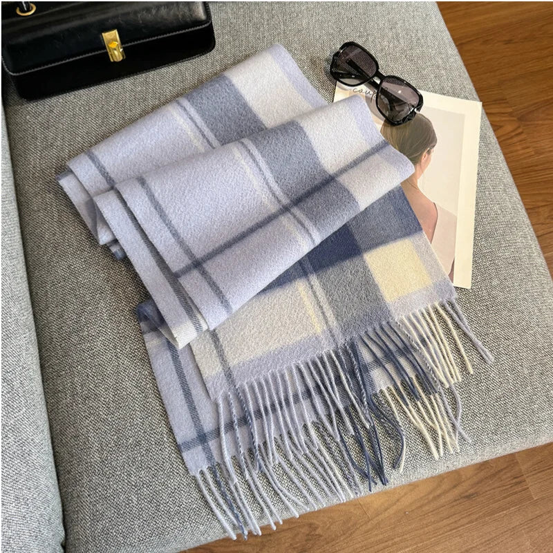 Wolvéra Dames Sjaal – 100% Wol met Dambordpatroon, Warm & Luxe voor de Winter
