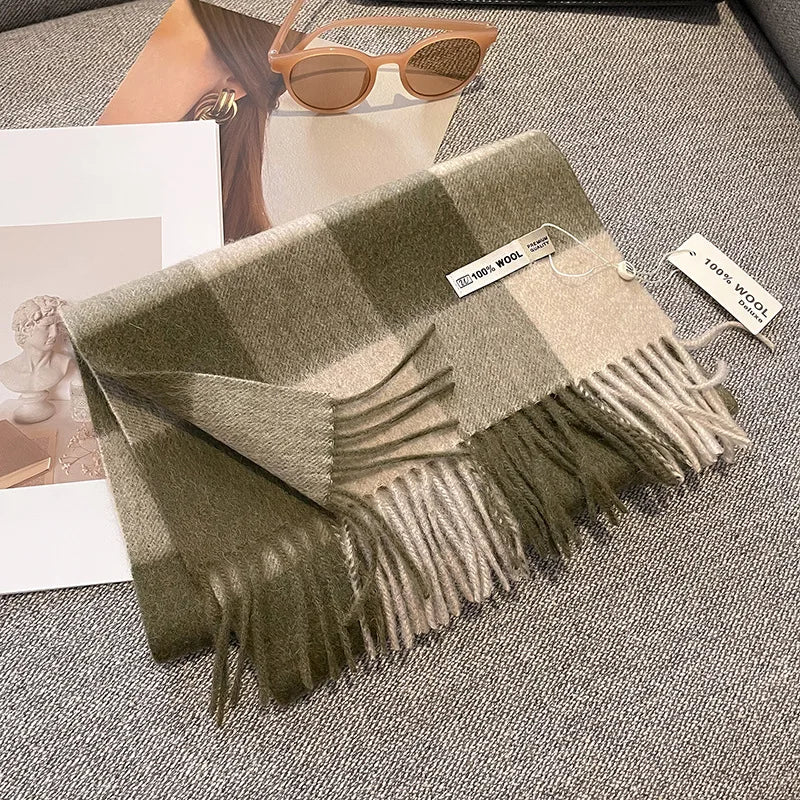 Wolvéra Dames Sjaal – 100% Wol met Dambordpatroon, Warm & Luxe voor de Winter