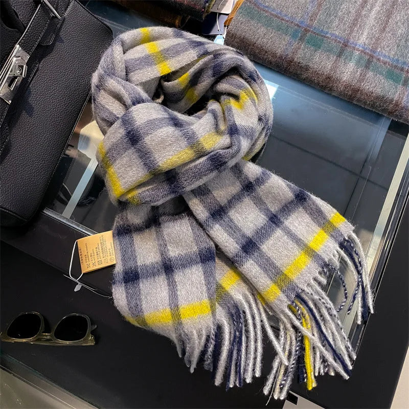Wolvéra Dames Sjaal – 100% Wol met Dambordpatroon, Warm & Luxe voor de Winter