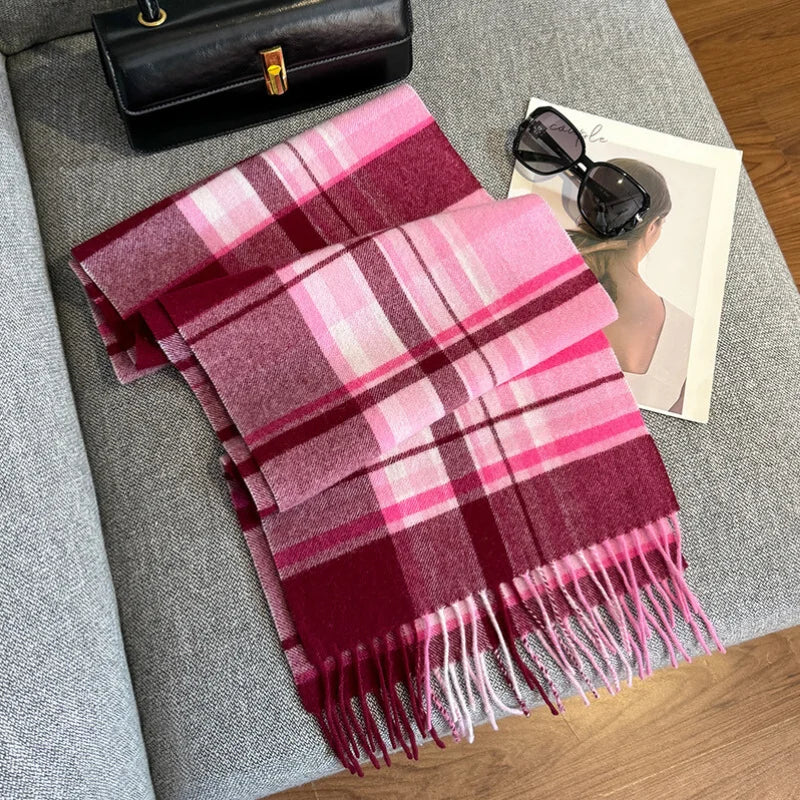 Wolvéra Dames Sjaal – 100% Wol met Dambordpatroon, Warm & Luxe voor de Winter