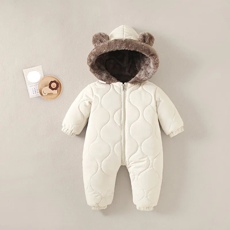 Warme Winter Jumpsuit voor Baby's met Bontvoering en Cartoonprint 1