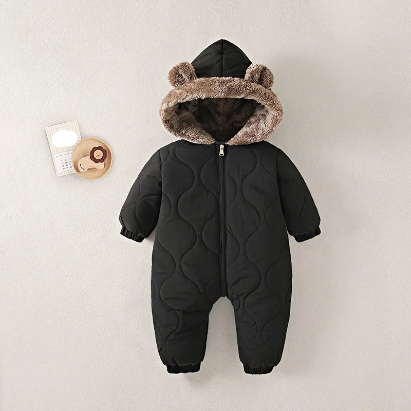 Warme Winter Jumpsuit voor Baby's met Bontvoering en Cartoonprint 2