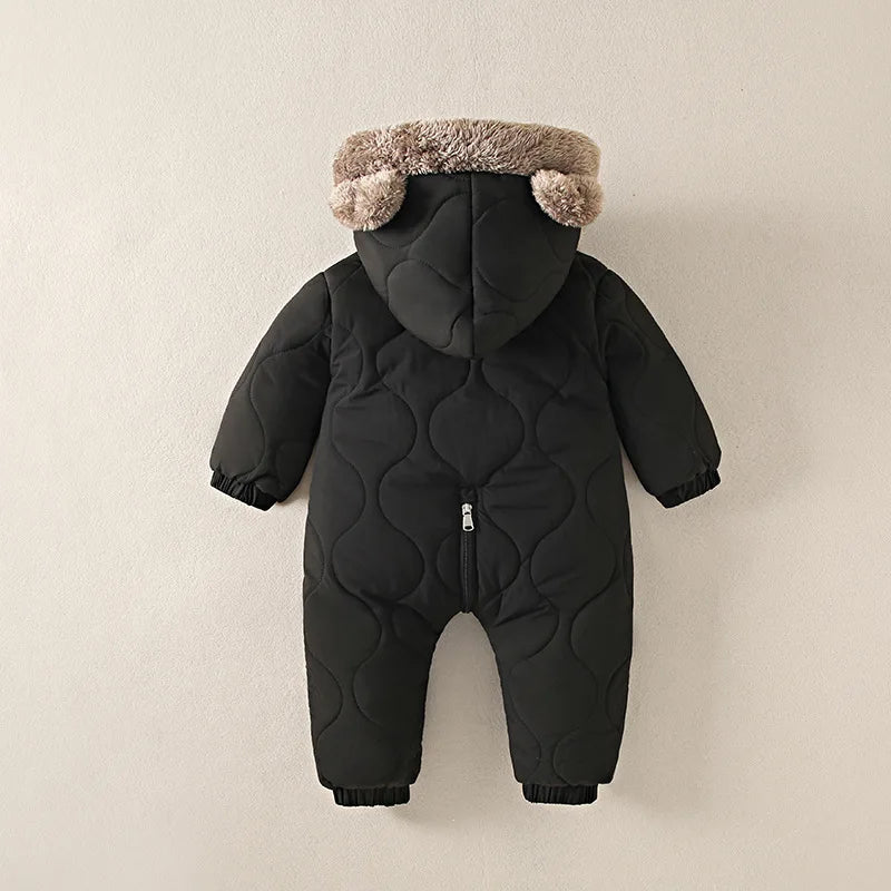 Warme Winter Jumpsuit voor Baby's met Bontvoering en Cartoonprint 3