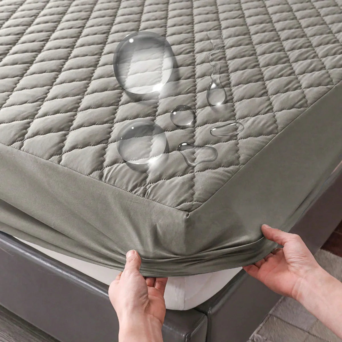 SleepSure – Cubierta de colchón impermeable con banda elástica – Gris/Blanco