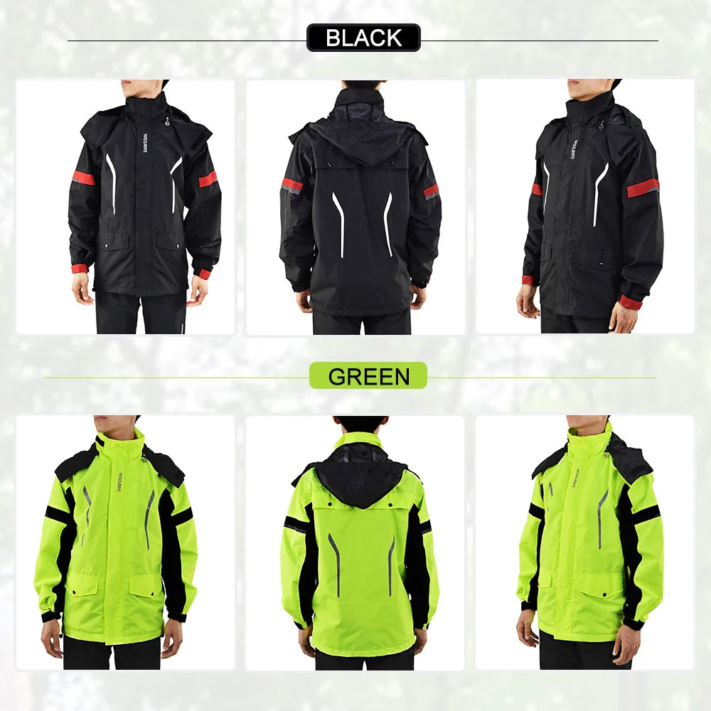 Waterproof Men's Motorcycle Raincoat with Reflectors, Black/Green, S-XXXL